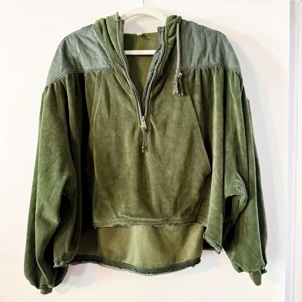 Free People Movement Let It Go Sweat Jacket Army Green Quarter Zip Hoodie Small